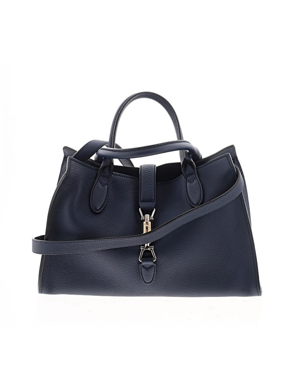 GUCCI- Soft Jackie Medium Piston Lock Tote - Navy Blue Leather - Authentic